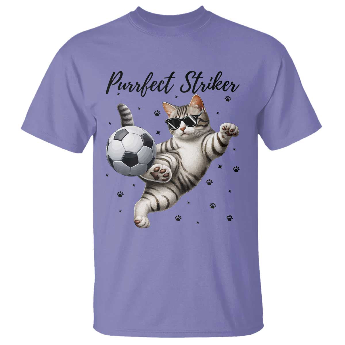 Purrfect Striker T Shirt Funny Cat Soccer Player Gift TS12 Violet Print Your Wear