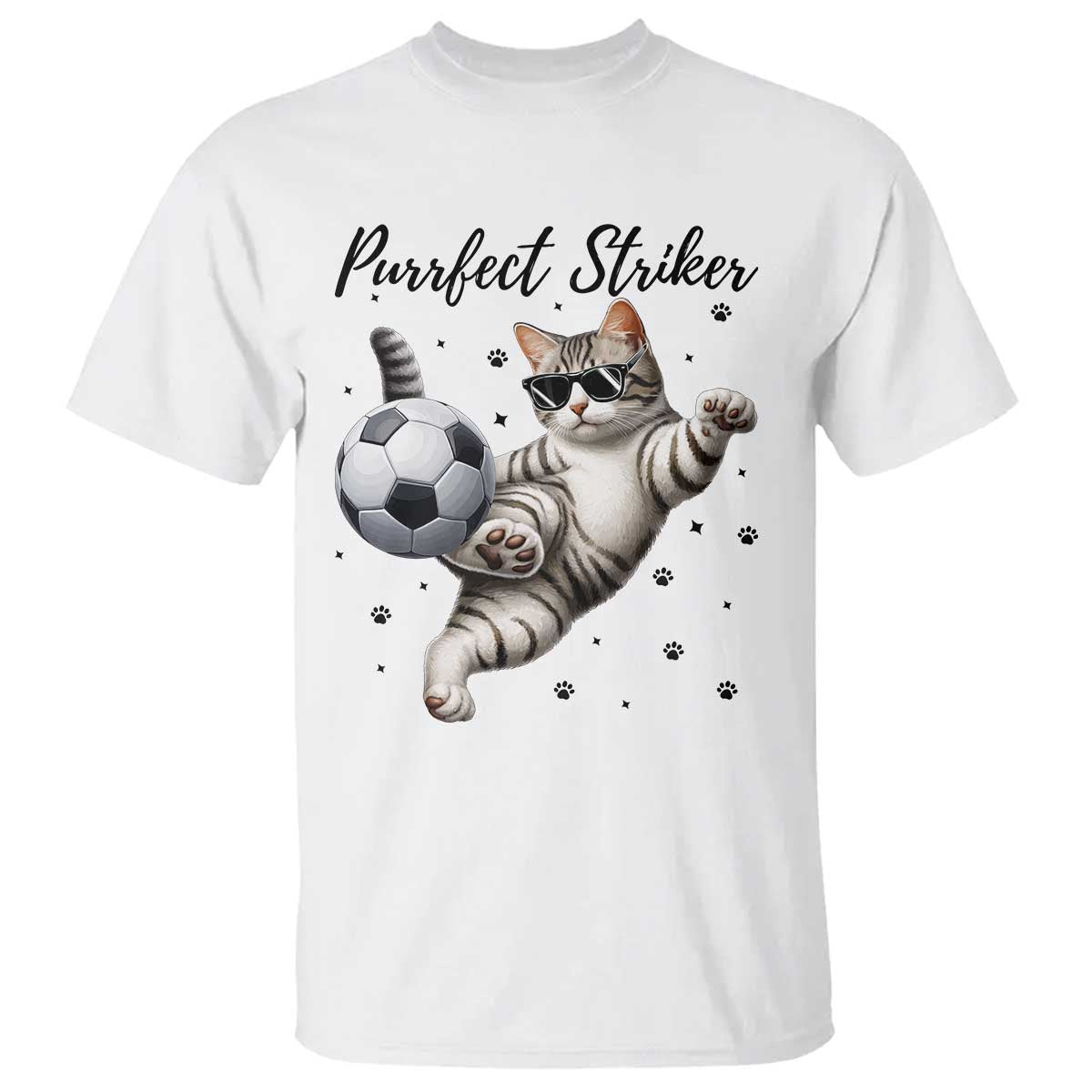 Purrfect Striker T Shirt Funny Cat Soccer Player Gift TS12 White Print Your Wear
