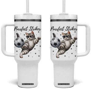 Purrfect Striker Tumbler With Handle Funny Cat Soccer Player Gift TS12 One Size: 40 oz White Print Your Wear