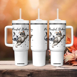 Purrfect Striker Tumbler With Handle Funny Cat Soccer Player Gift TS12 Print Your Wear