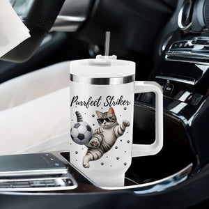 Purrfect Striker Tumbler With Handle Funny Cat Soccer Player Gift TS12 Print Your Wear
