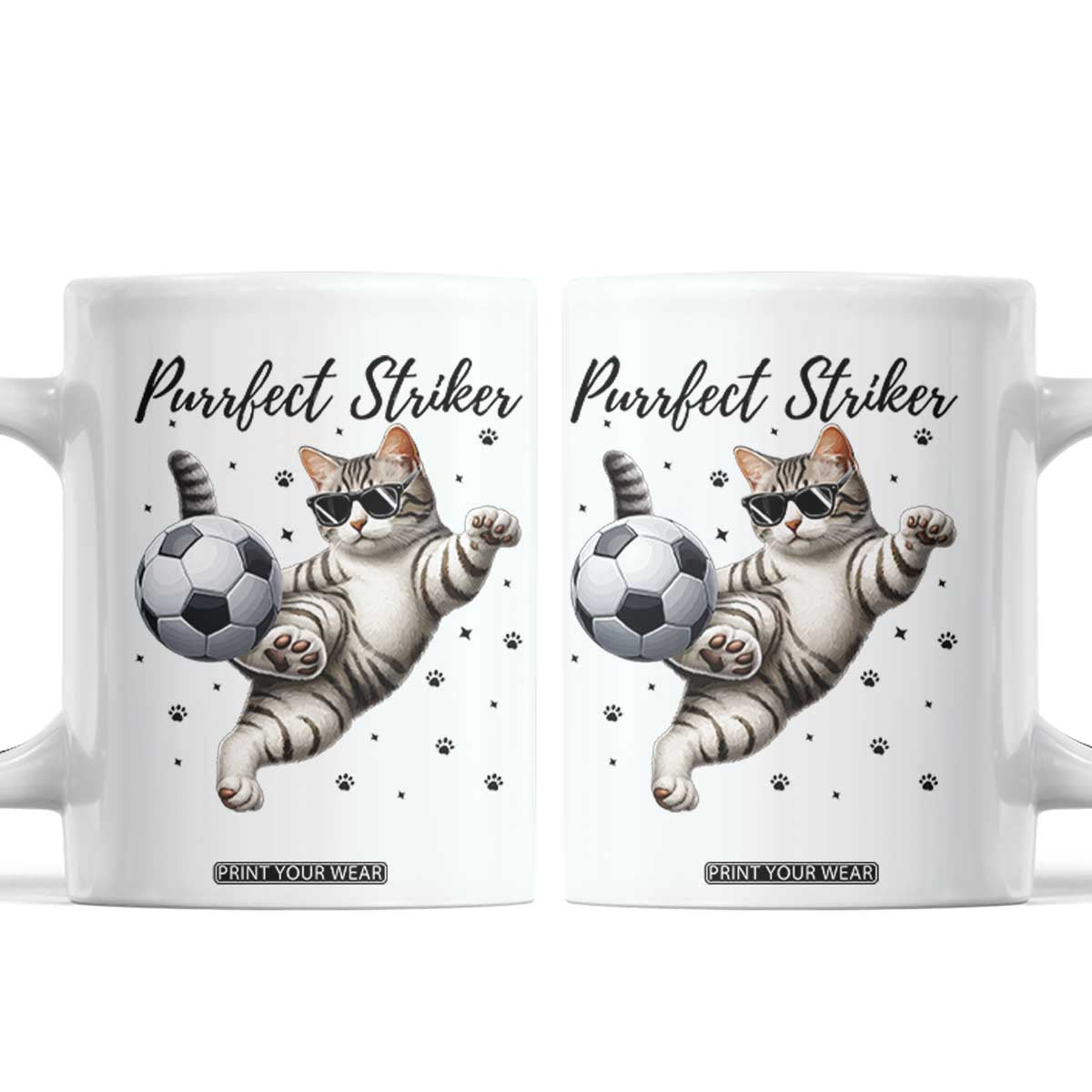 Purrfect Striker Coffee Mug Funny Cat Soccer Player Gift TS12 White Print Your Wear