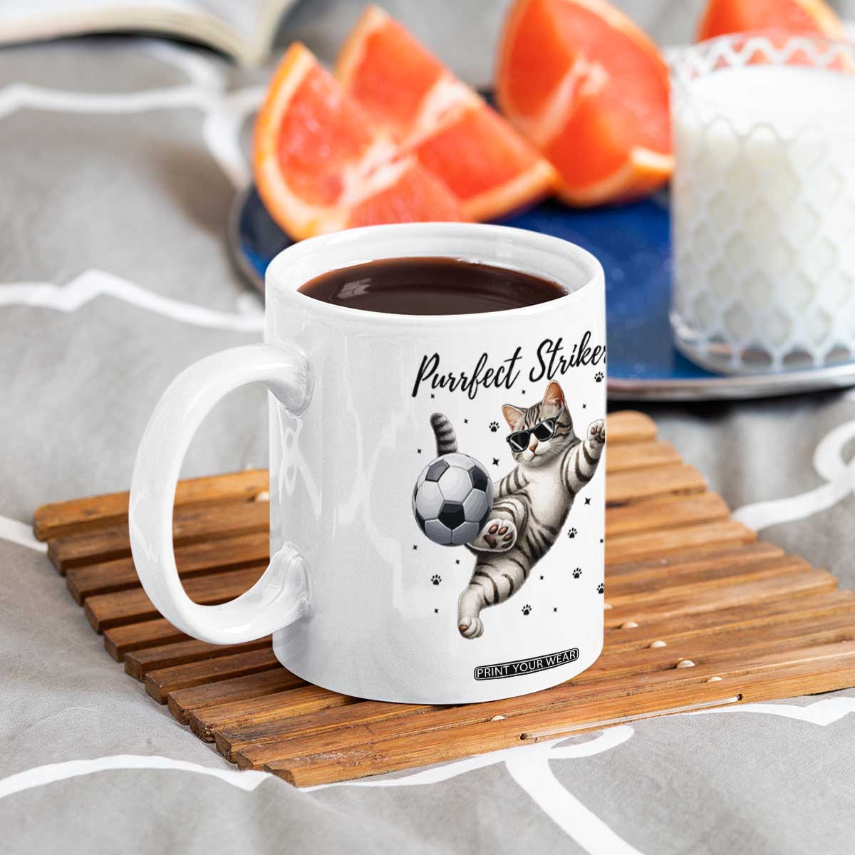 Purrfect Striker Coffee Mug Funny Cat Soccer Player Gift TS12 Print Your Wear