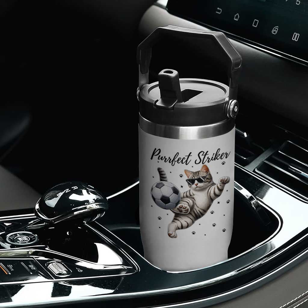 Purrfect Striker Flip Straw Tumbler Funny Cat Soccer Player Gift TS12 Print Your Wear