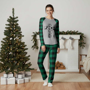 I Can Do All Things Through Soccer Christian Faith Gift Plaid Pajama Set TS12 Green Plaid Print Your Wear