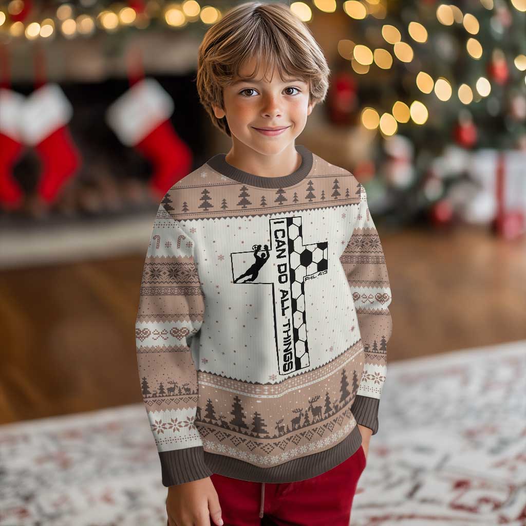 I Can Do All Things Through Soccer Christian Faith Gift Ugly Christmas Sweater TS12 Mocha Mousse Print Your Wear