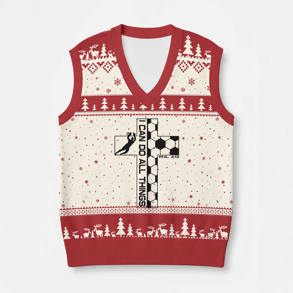 I Can Do All Things Through Soccer Christian Faith Gift V-Neck Knit Sweater Vest TS12 Beige Red Print Your Wear