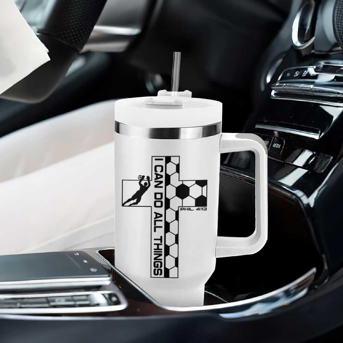 I Can Do All Things Through Soccer Christian Faith Gift Tumbler With Handle TS12 Print Your Wear