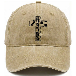 I Can Do All Things Through Soccer Christian Faith Gift Washed Cotton Baseball Cap TS12 Print Your Wear