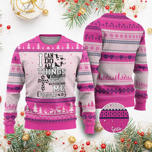 Soccer Christian Gift Ugly Christmas Sweater I Can Do All Things Through Christ TS12 Hot Pink Print Your Wear