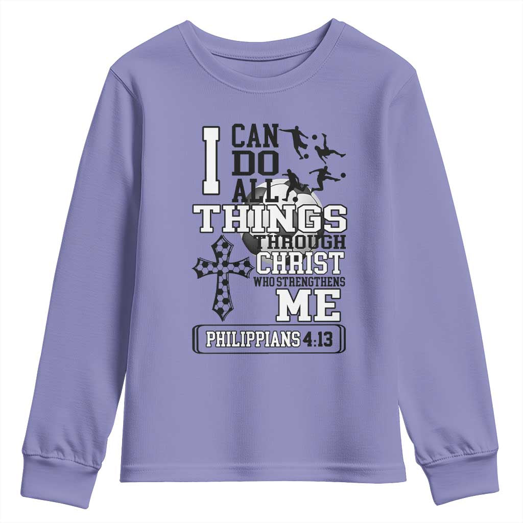 Soccer Christian Gift Youth Sweatshirt I Can Do All Things Through Christ TS12 Violet Print Your Wear