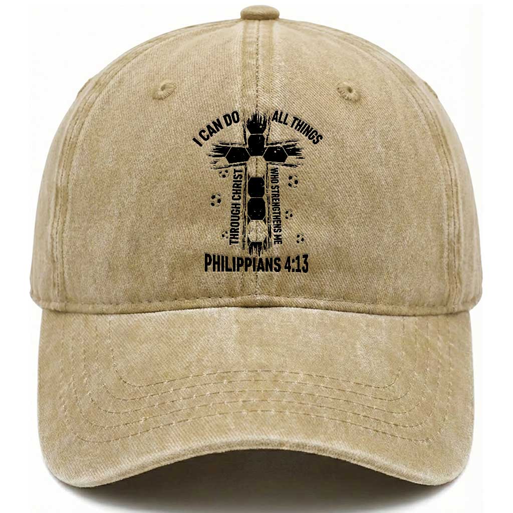 I Can Do All Things Through Christ Washed Cotton Baseball Cap Christian Soccer Faith TS12 Print Your Wear