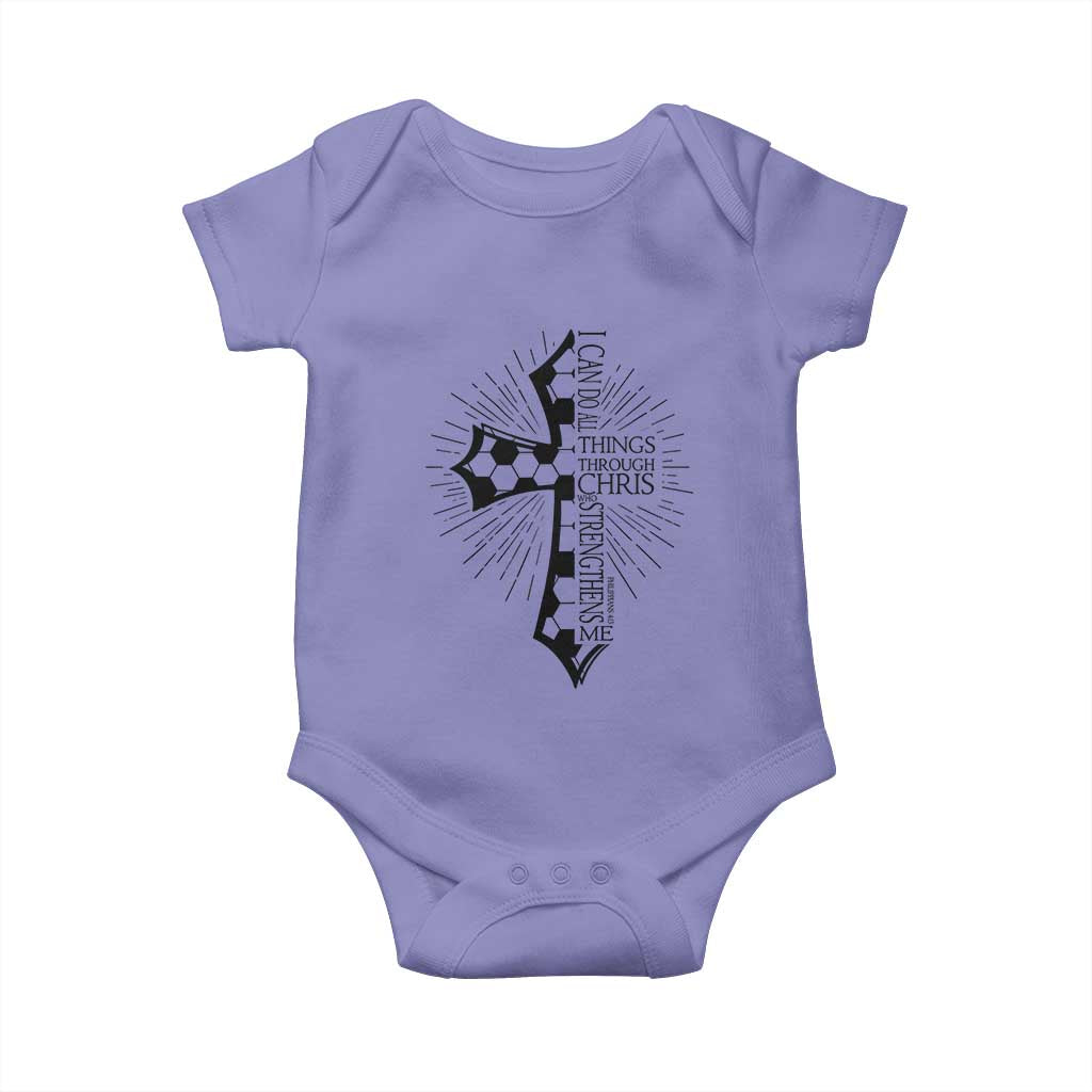 I Can Do All Things Through Christ Baby Onesie Christian Soccer Cross Gift TS12 Violet Print Your Wear