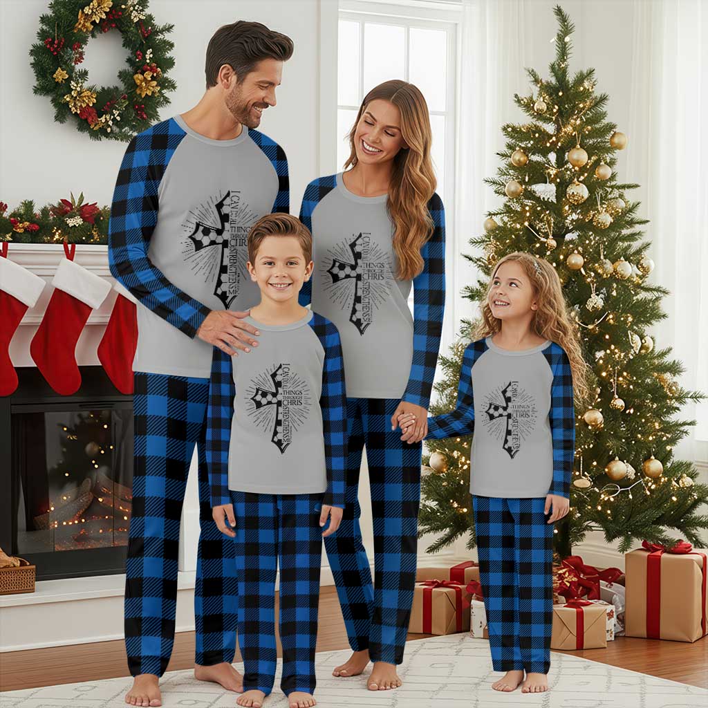 I Can Do All Things Through Christ Plaid Pajama Set Christian Soccer Cross Gift TS12 Blue Plaid Print Your Wear
