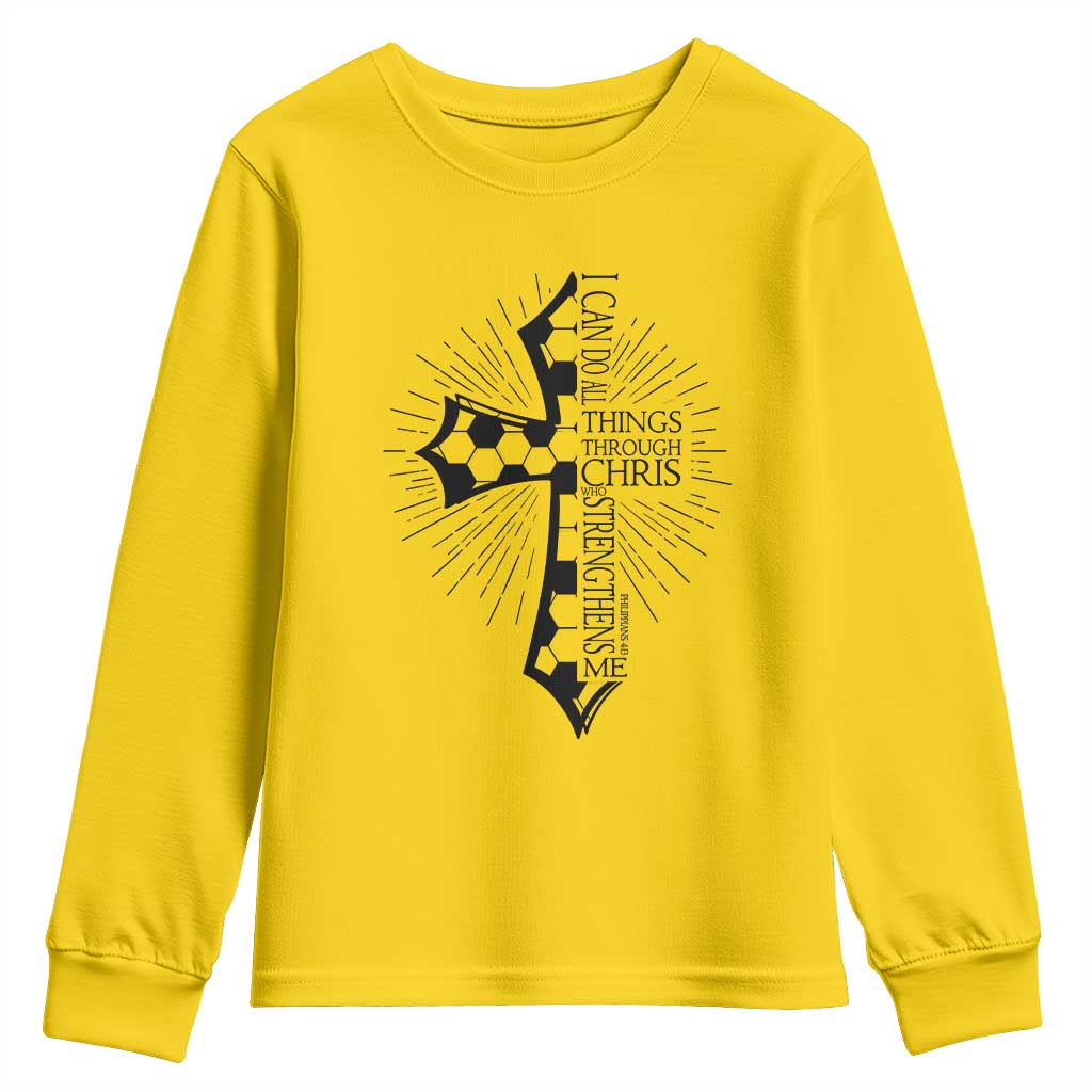 I Can Do All Things Through Christ Youth Sweatshirt Christian Soccer Cross Gift TS12 Daisy Print Your Wear