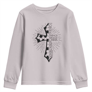 I Can Do All Things Through Christ Youth Sweatshirt Christian Soccer Cross Gift TS12 Ice Gray Print Your Wear