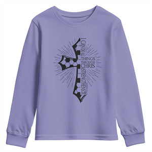 I Can Do All Things Through Christ Youth Sweatshirt Christian Soccer Cross Gift TS12 Violet Print Your Wear