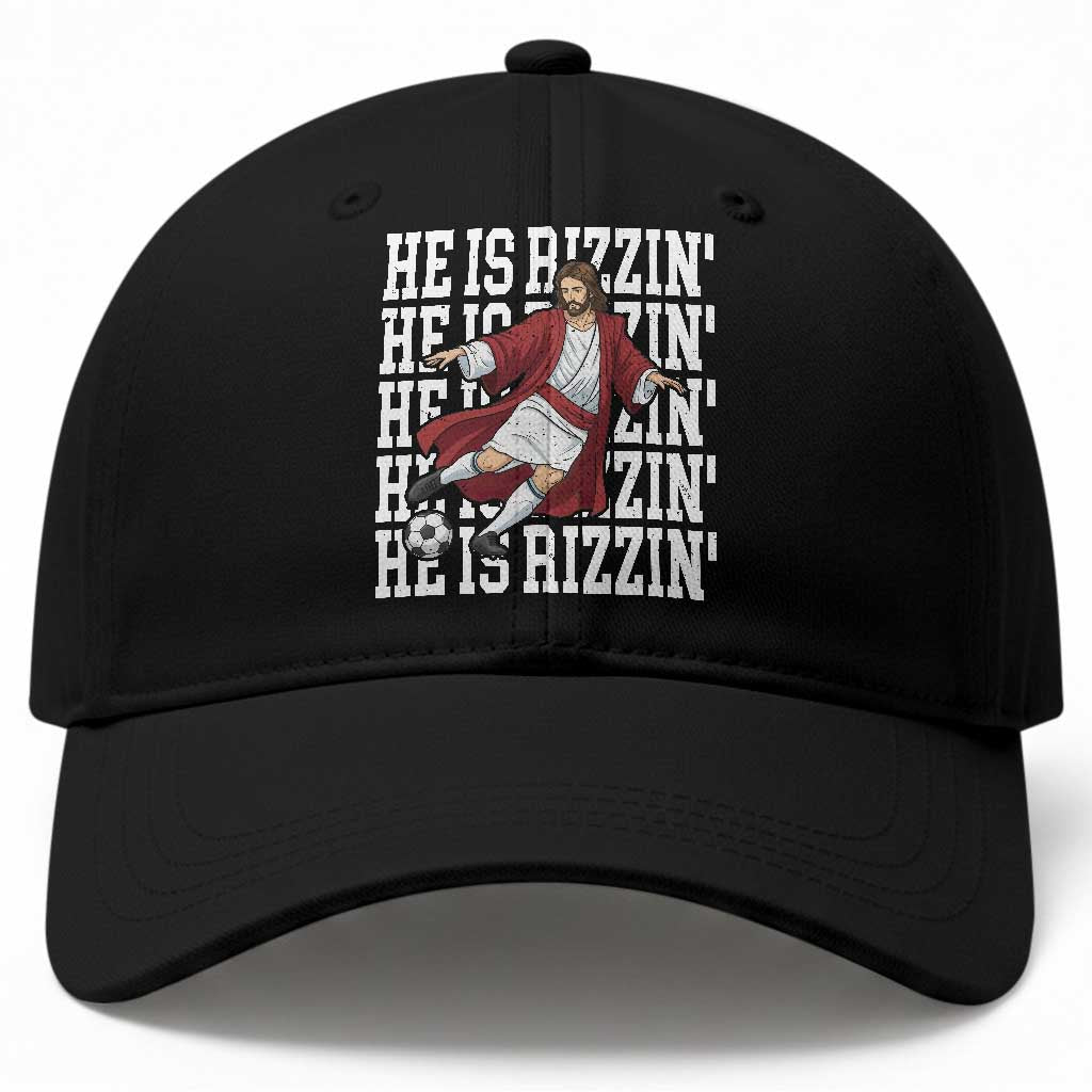 He Is Rizzin Baseball Cap Funny Christian Soccer Lover Gift TS12 Print Your Wear