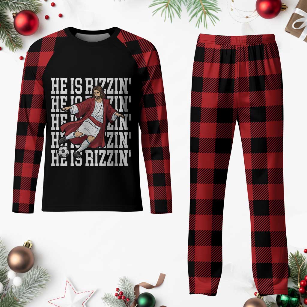 He Is Rizzin Plaid Pajama Set Funny Christian Soccer Lover Gift TS12 Buffalo Plaid Print Your Wear