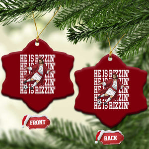 He Is Rizzin Ceramic Ornament Funny Christian Soccer Lover Gift TS12 Print Your Wear
