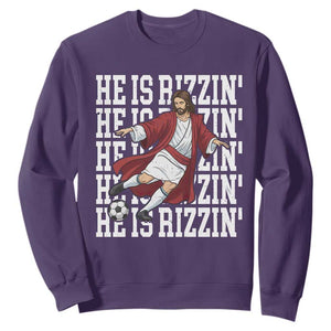 He Is Rizzin Sweatshirt Funny Christian Soccer Lover Gift TS12 Purple Print Your Wear