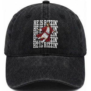 He Is Rizzin Washed Cotton Baseball Cap Funny Christian Soccer Lover Gift TS12 Print Your Wear