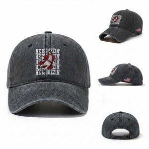 He Is Rizzin Washed Cotton Baseball Cap Funny Christian Soccer Lover Gift TS12 Washed Cap Universal Fit Dark Gray Print Your Wear