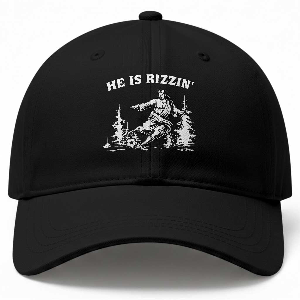 He Is Rizzin Baseball Cap Christian Soccer Funny Gift For Believers TS12 Print Your Wear