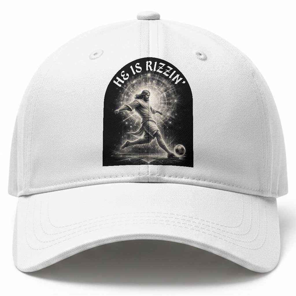 He Is Rizzin Baseball Cap Funny Christian Faith Soccer Player Gift TS12 Print Your Wear