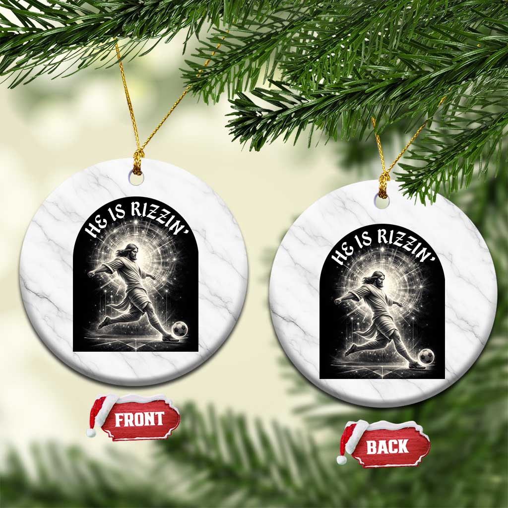 He Is Rizzin Ceramic Ornament Funny Christian Faith Soccer Player Gift TS12 1pc White Marble Print Your Wear