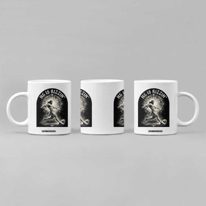 He Is Rizzin Coffee Mug Funny Christian Faith Soccer Player Gift TS12 Print Your Wear