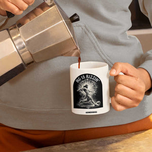 He Is Rizzin Coffee Mug Funny Christian Faith Soccer Player Gift TS12 Print Your Wear