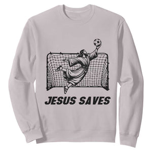 Jesus Saves Sweatshirt Funny Christian Soccer Goalie TS12 Ice Gray Print Your Wear