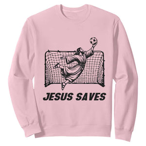 Jesus Saves Sweatshirt Funny Christian Soccer Goalie TS12 Light Pink Print Your Wear