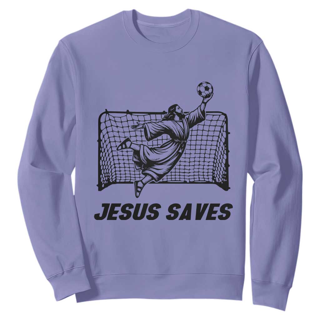 Jesus Saves Sweatshirt Funny Christian Soccer Goalie TS12 Violet Print Your Wear