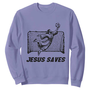Jesus Saves Sweatshirt Funny Christian Soccer Goalie TS12 Violet Print Your Wear