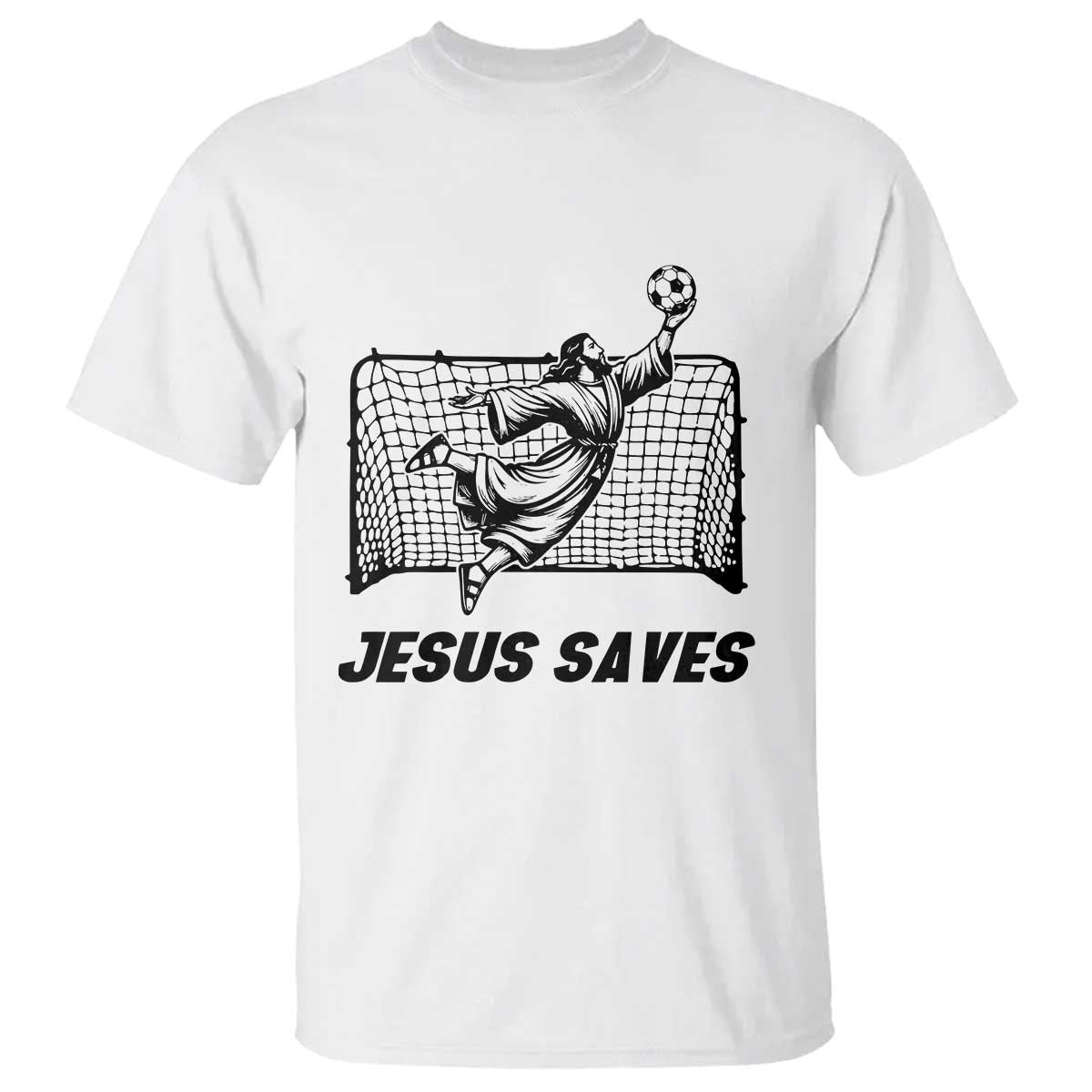 Jesus Saves T Shirt Funny Christian Soccer Goalie TS12 White Print Your Wear