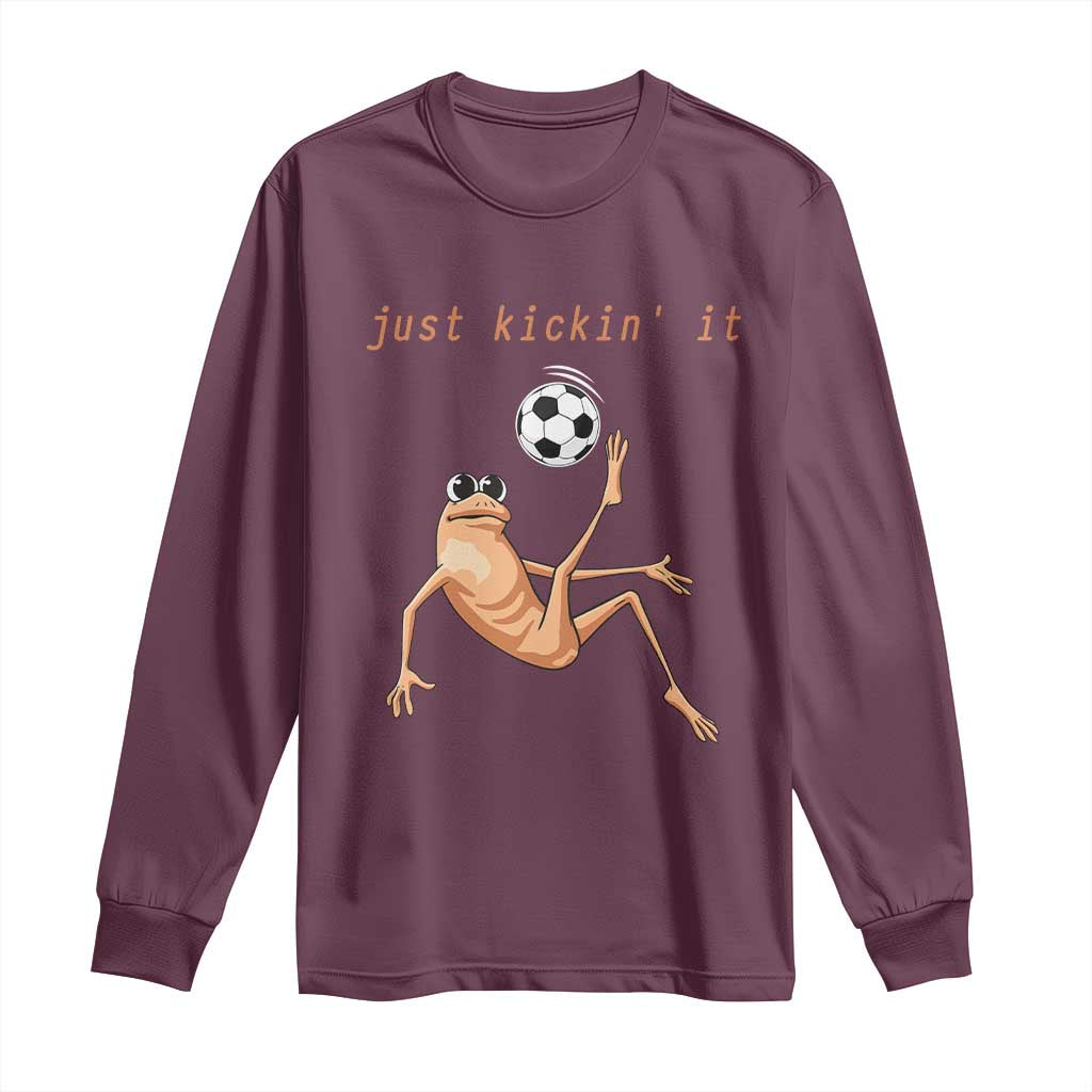 Funny Marcus The Worm Soccer Lover Long Sleeve Shirt Just Kickin It TS12 Maroon Print Your Wear
