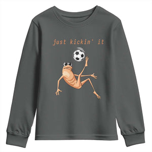 Funny Marcus The Worm Soccer Lover Youth Sweatshirt Just Kickin It TS12 Dark Heather Print Your Wear