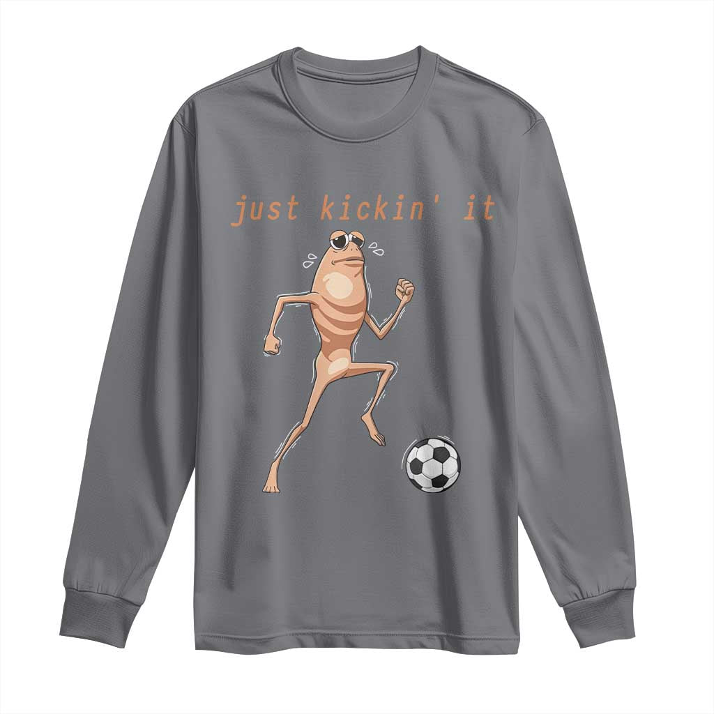 Just Kickin It Long Sleeve Shirt Funny Marcus The Worm Soccer Meme TS12 Charcoal Print Your Wear