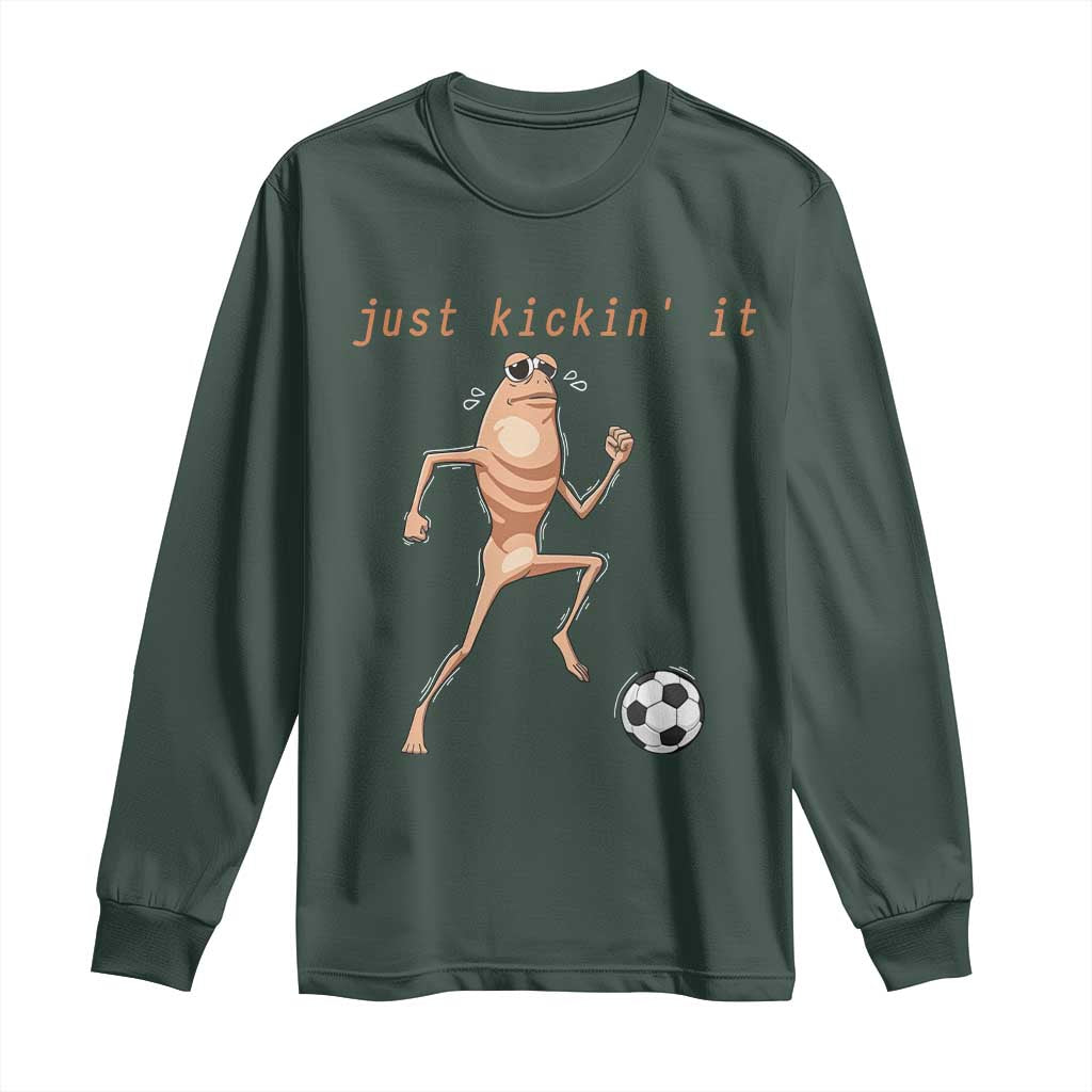 Just Kickin It Long Sleeve Shirt Funny Marcus The Worm Soccer Meme TS12 Dark Forest Green Print Your Wear