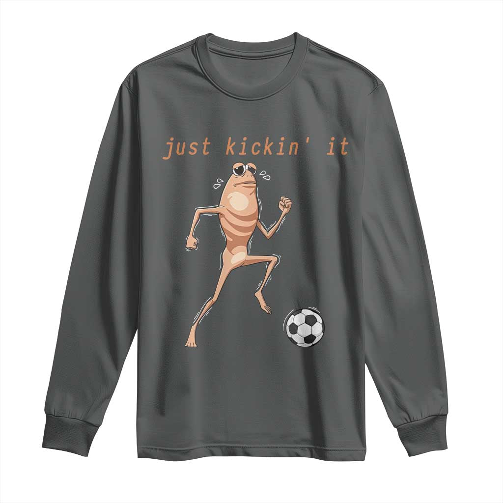 Just Kickin It Long Sleeve Shirt Funny Marcus The Worm Soccer Meme TS12 Dark Heather Print Your Wear
