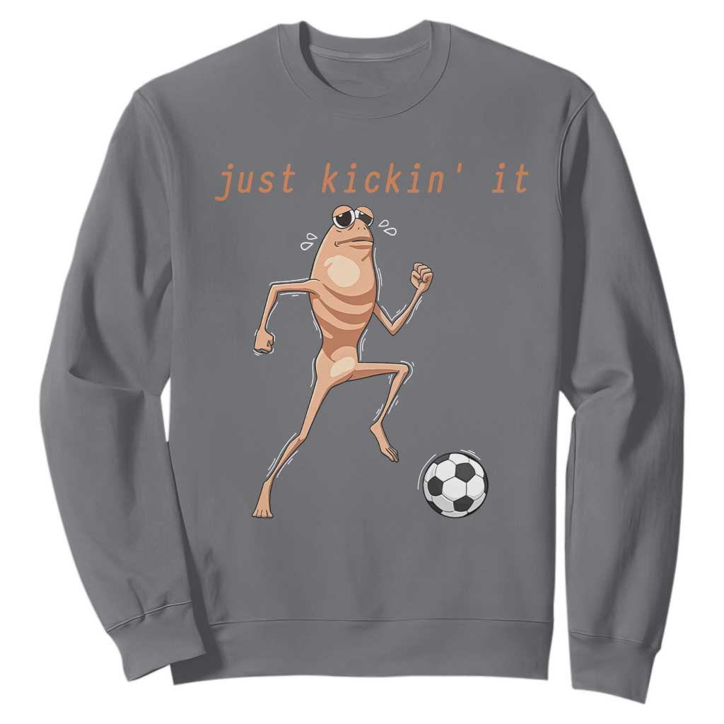 Just Kickin It Sweatshirt Funny Marcus The Worm Soccer Meme TS12 Charcoal Print Your Wear
