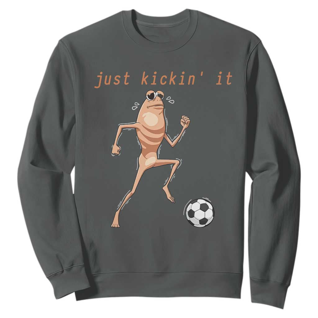 Just Kickin It Sweatshirt Funny Marcus The Worm Soccer Meme TS12 Dark Heather Print Your Wear