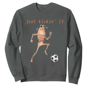 Just Kickin It Sweatshirt Funny Marcus The Worm Soccer Meme TS12 Dark Heather Print Your Wear