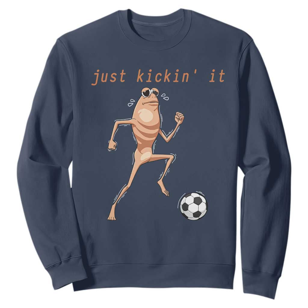 Just Kickin It Sweatshirt Funny Marcus The Worm Soccer Meme TS12 Navy Print Your Wear