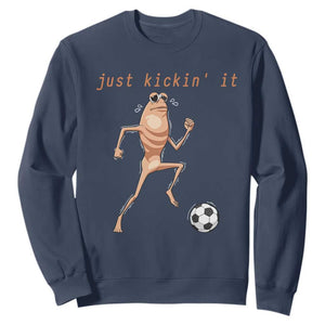 Just Kickin It Sweatshirt Funny Marcus The Worm Soccer Meme TS12 Navy Print Your Wear