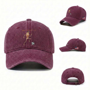 Just Kickin It Washed Cotton Baseball Cap Funny Marcus The Worm Soccer Meme TS12 Washed Cap Universal Fit Burgundy Print Your Wear