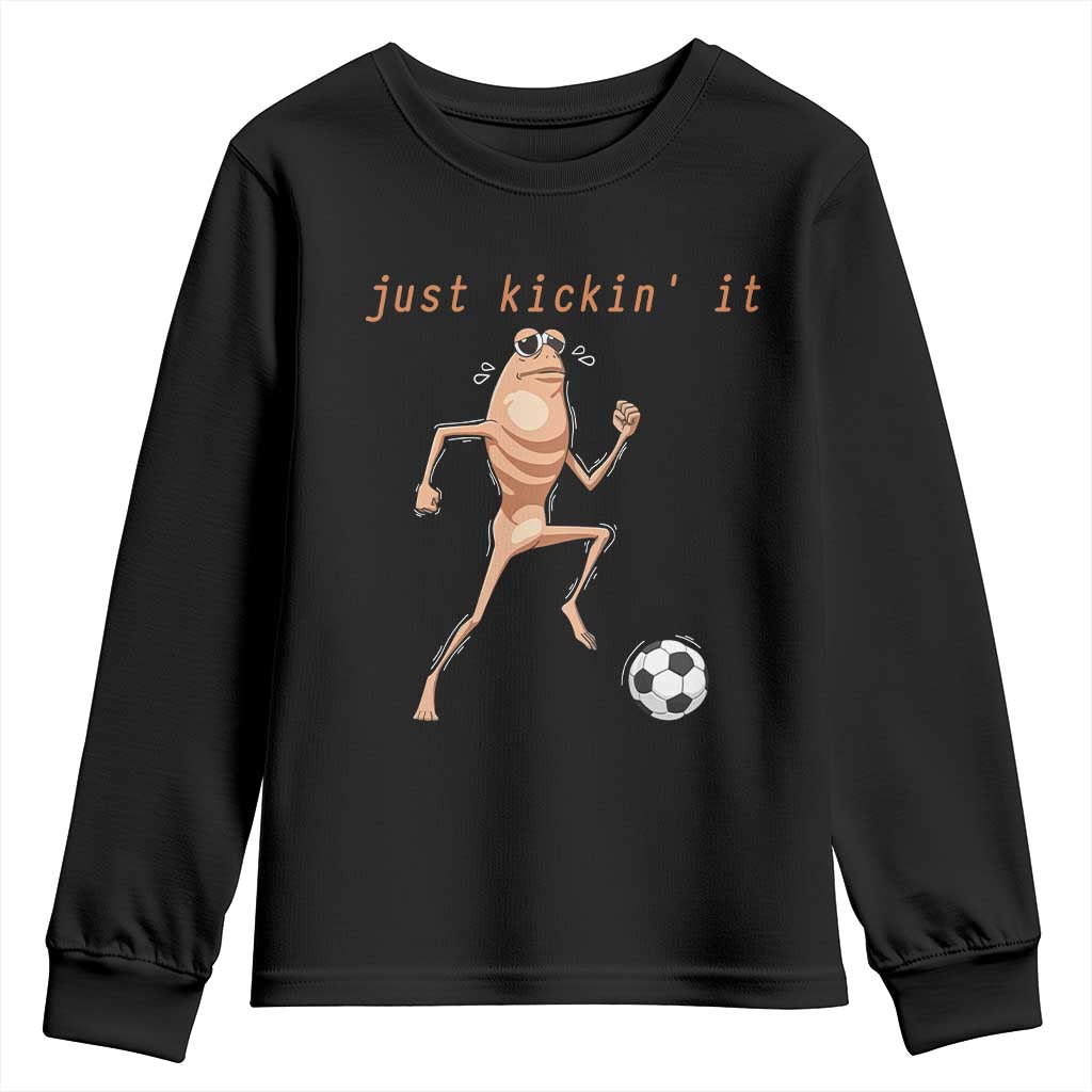 Just Kickin It Youth Sweatshirt Funny Marcus The Worm Soccer Meme TS12 Black Print Your Wear