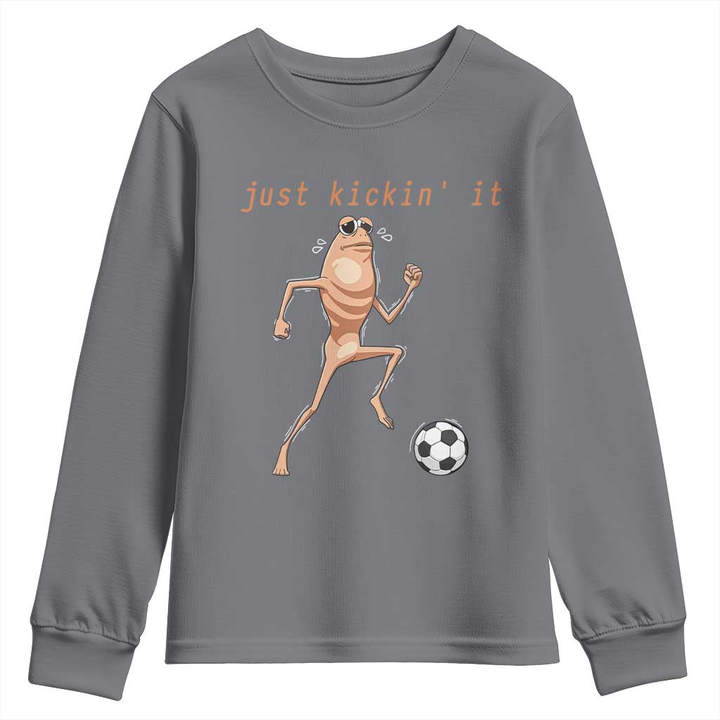 Just Kickin It Youth Sweatshirt Funny Marcus The Worm Soccer Meme TS12 Charcoal Print Your Wear